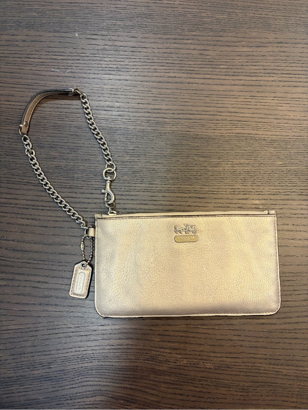 COACH Metallic Champagne Leather Wristlet